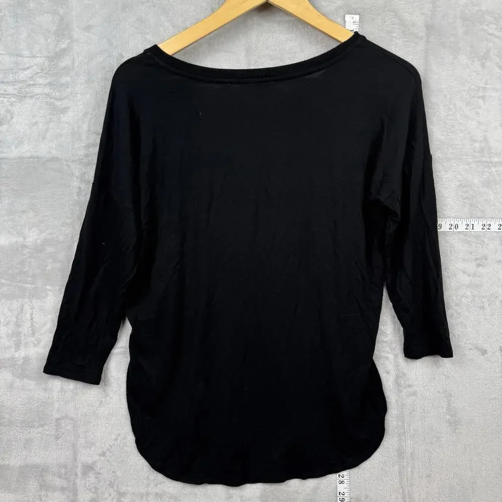 Aritzia Babaton Black 3/4 Sleeve Relaxed Fit Top Size XS Minimalist Essential - Picture 2 of 9